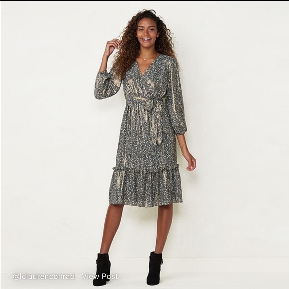 NWT LC Lauren Conrad Puff Sleeve Midi Wrap Dress